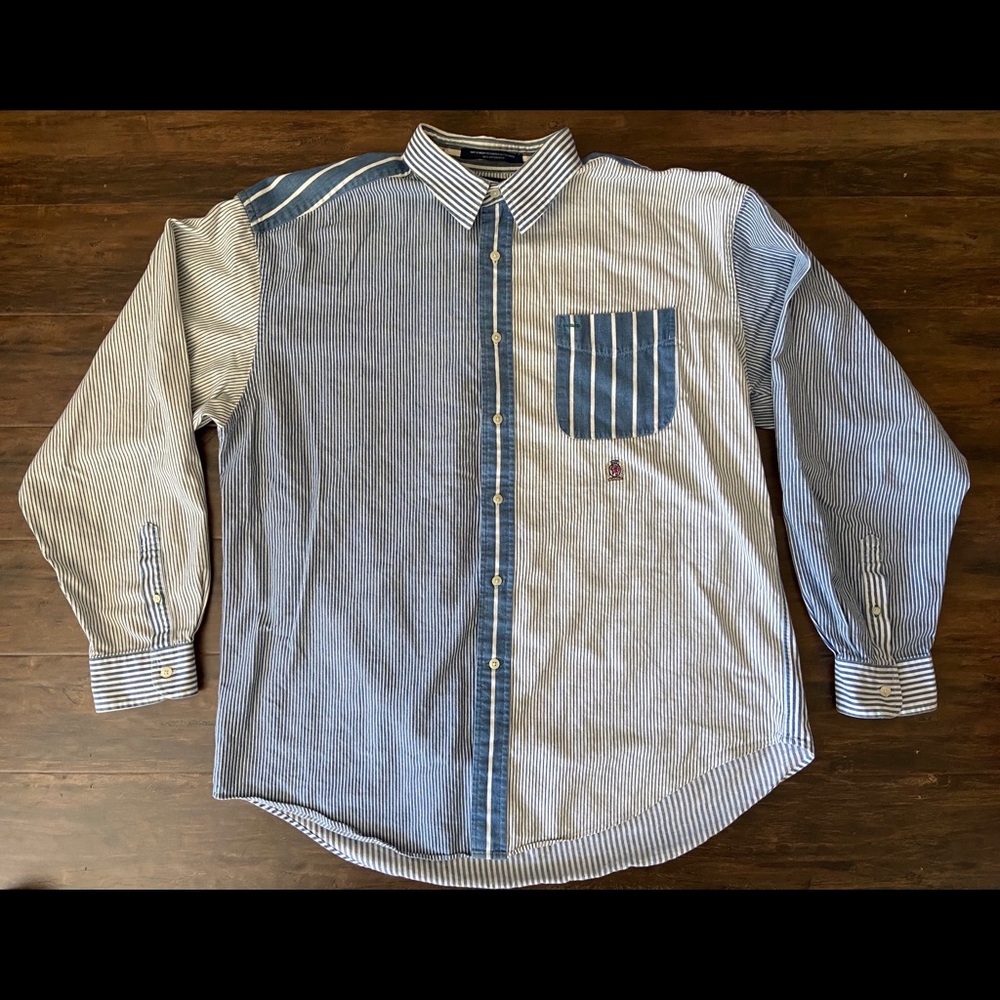 Tommy Hilfiger Color Block Striped Denim Shirt